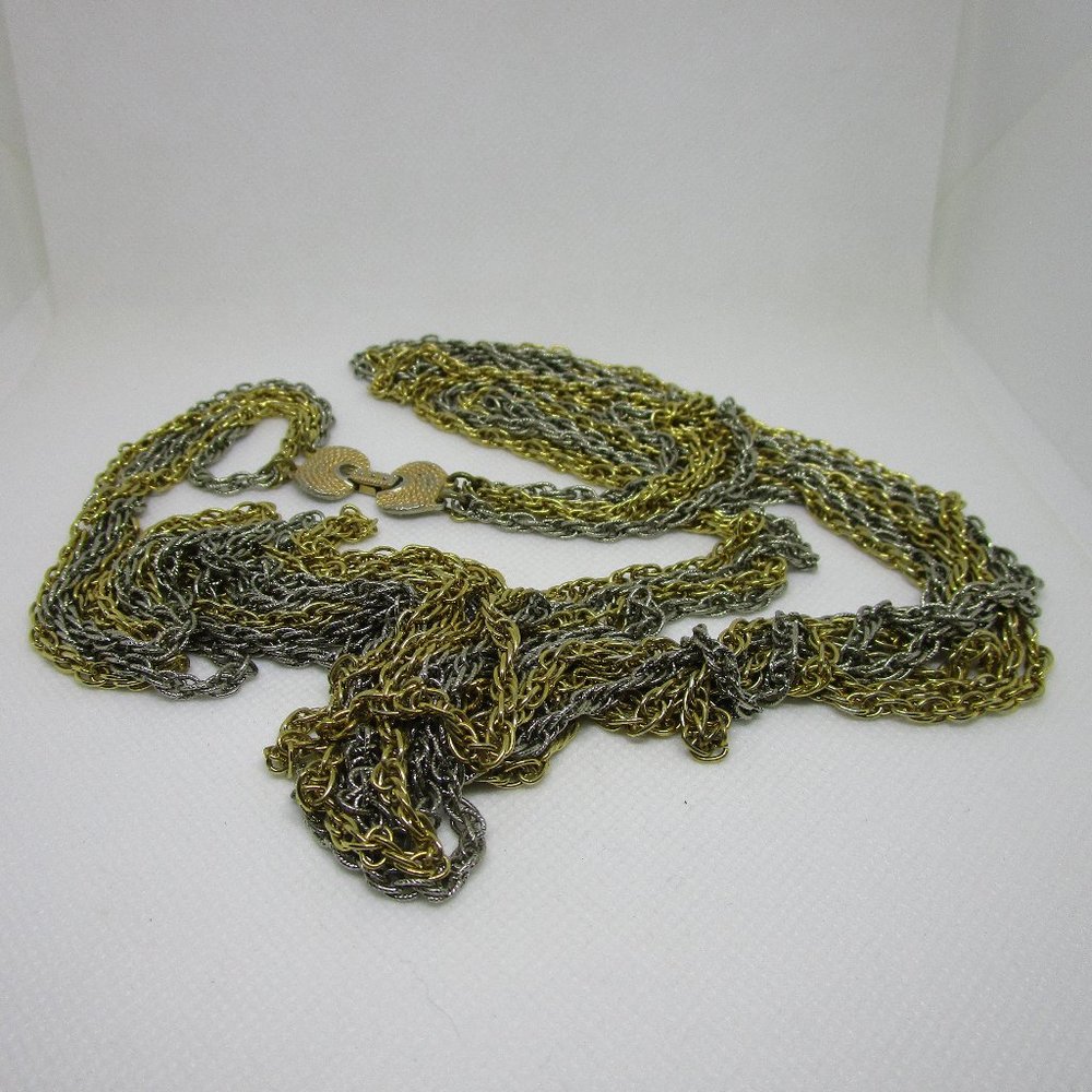 Extra Long Two-Tone Multistrand Chain Necklace - image 1